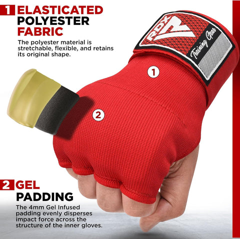 RDX est des gants intérieurs rembourrés de gel avec dragonne à crochet et boucle pour la protection des articulations