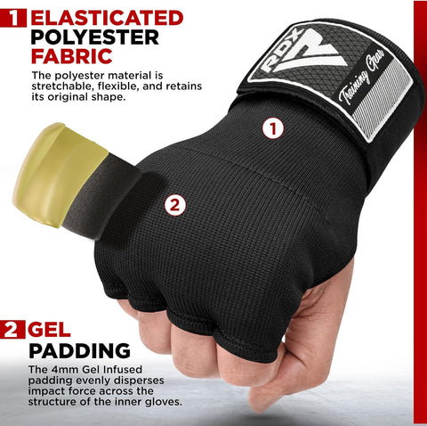 RDX IS Gel Padded Inner Gloves Hook & Loop Wrist Strap for Knuckle Protection Red / S