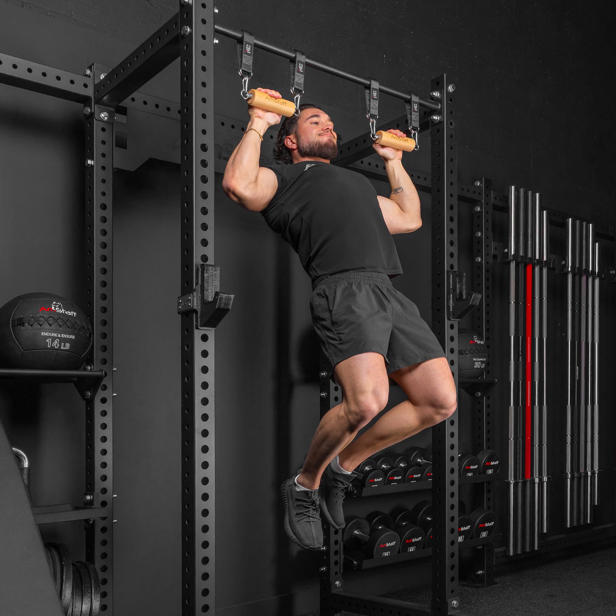 Amstaff Fitness Wooden Pull Up Strength Hold Grips