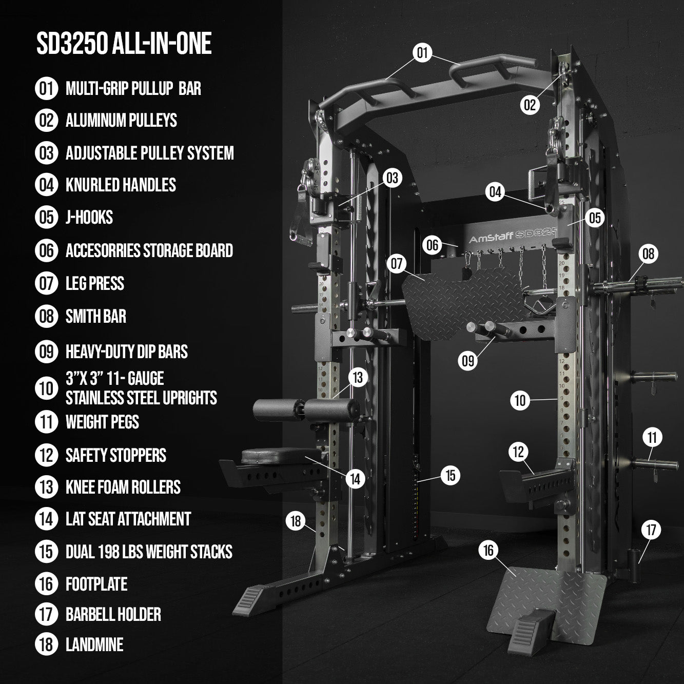 AmStaff Fitness SD-3250 — Machine Smith tout-en-un