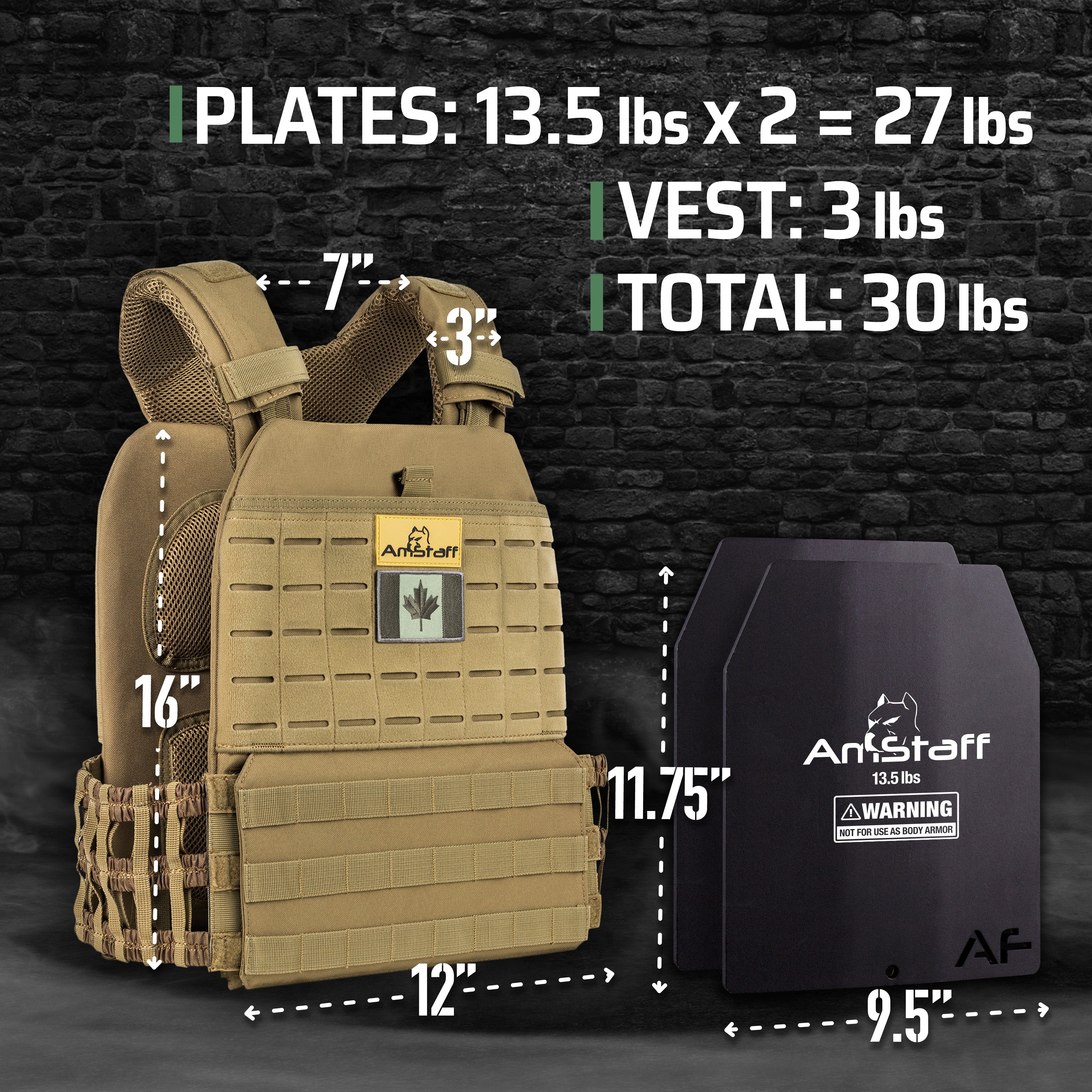 AmStaff Fitness Tactical Weighted Vest - Open Box