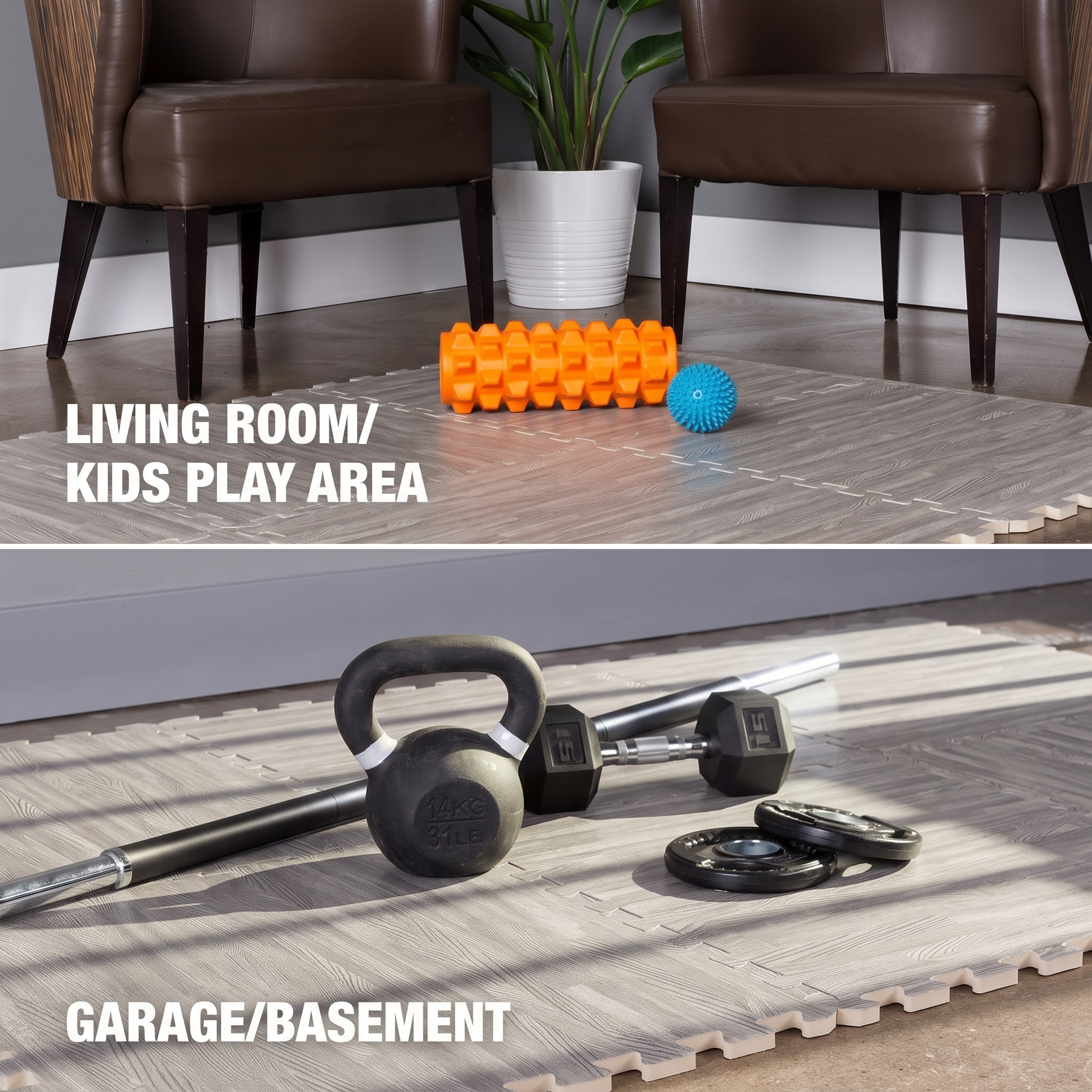 Grey Wood Heavy-Duty Interlocking Foam Mat