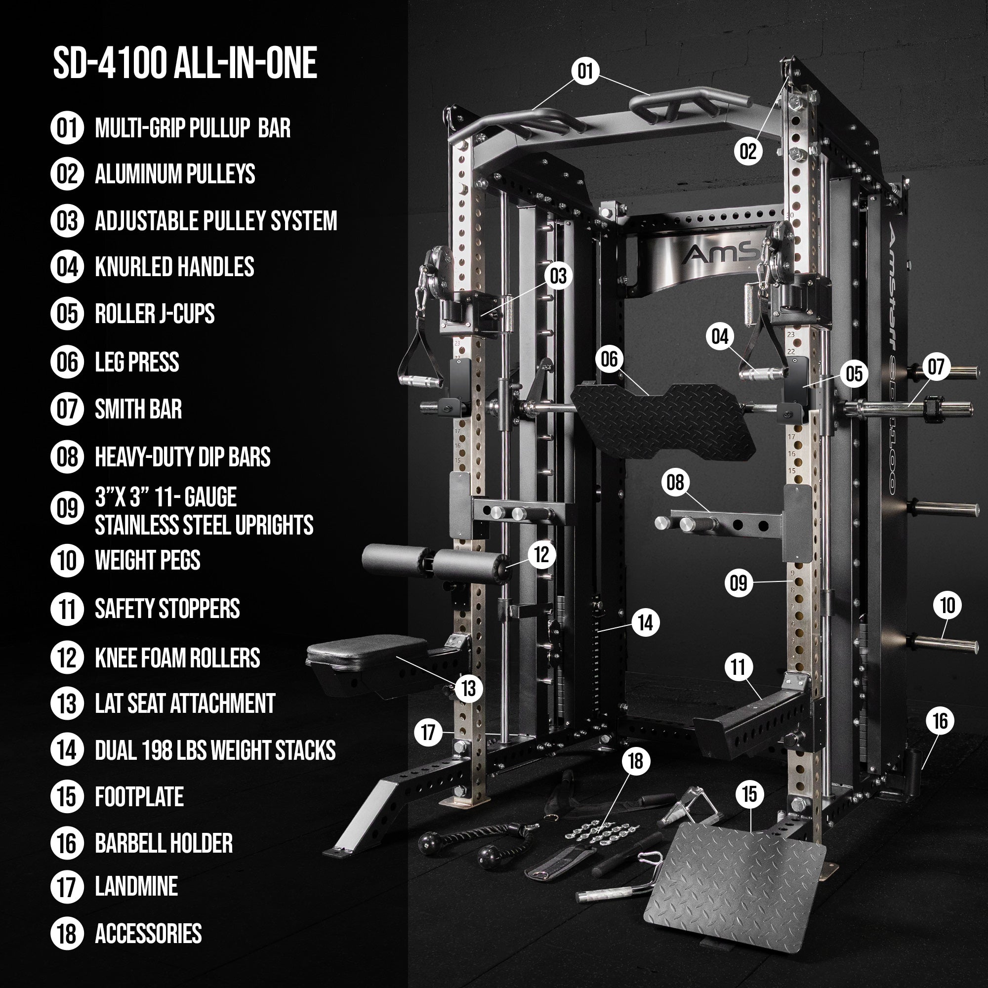 Machine Smith tout-en-un AmStaff Fitness SD-4100