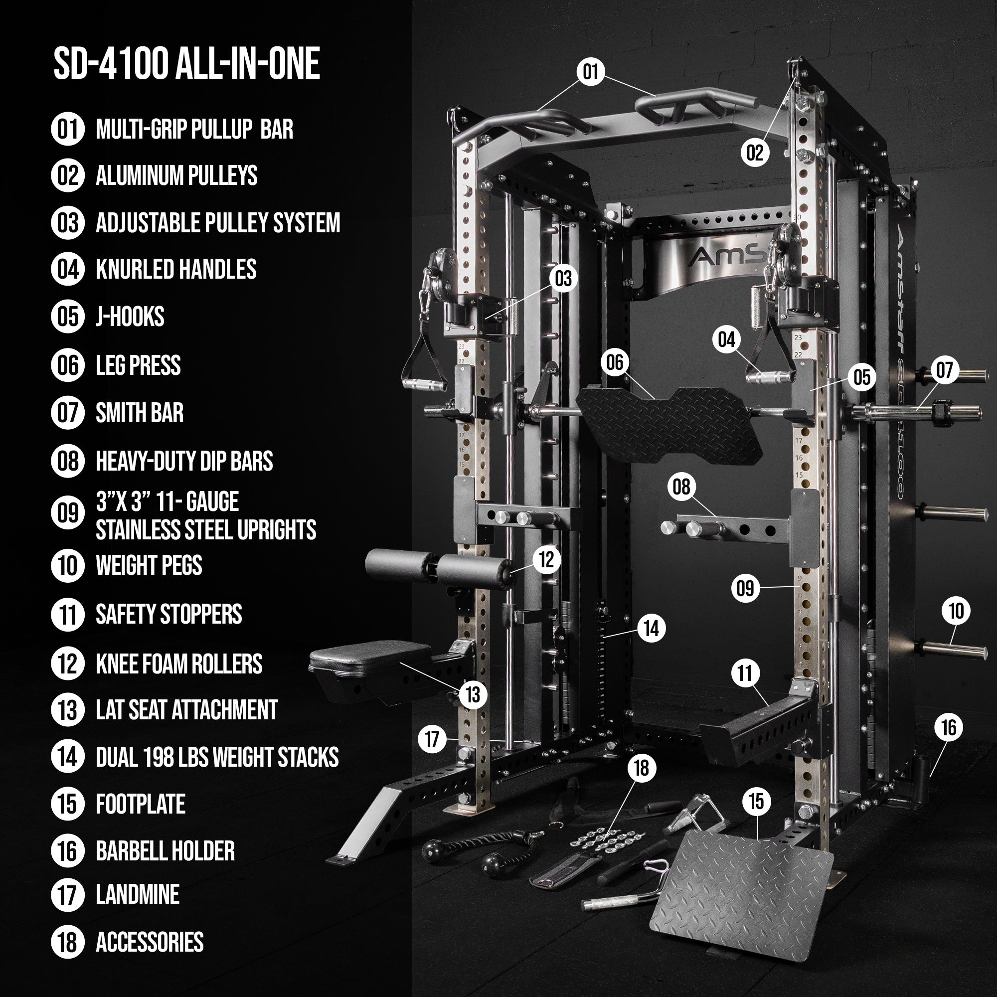 Machine Smith tout-en-un AmStaff Fitness SD-4100