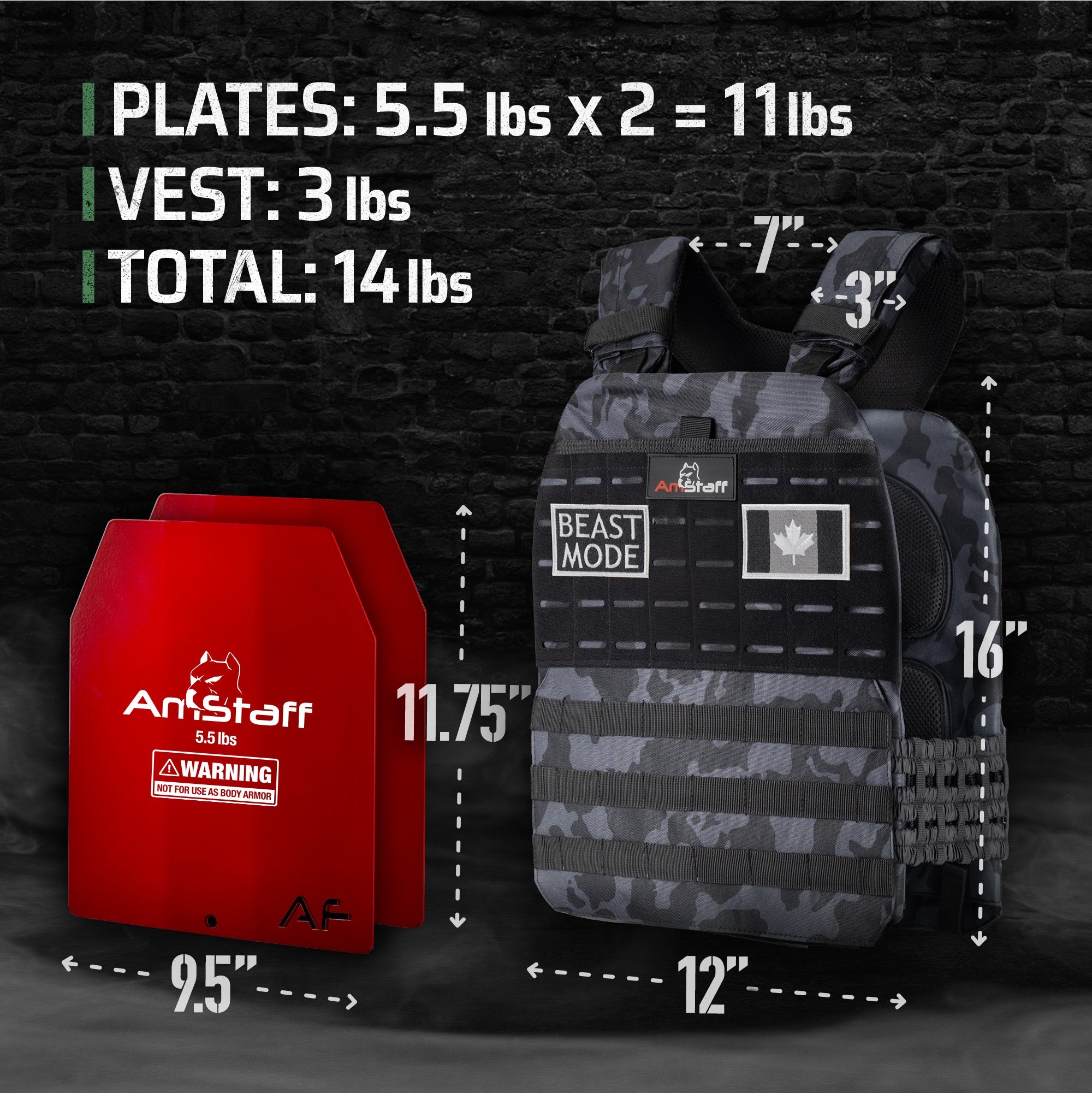 AmStaff Fitness Tactical Weighted Vest - Open Box