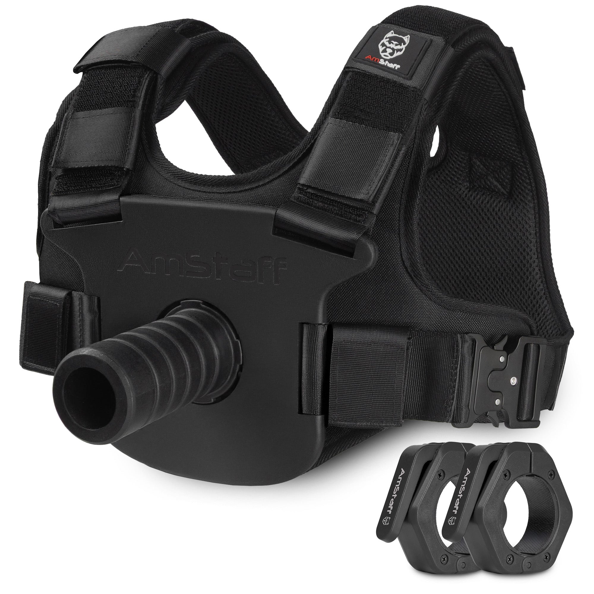 Amstaff Fitness Plate Loaded Weight Vest Black with Barbell Collars(Pair)