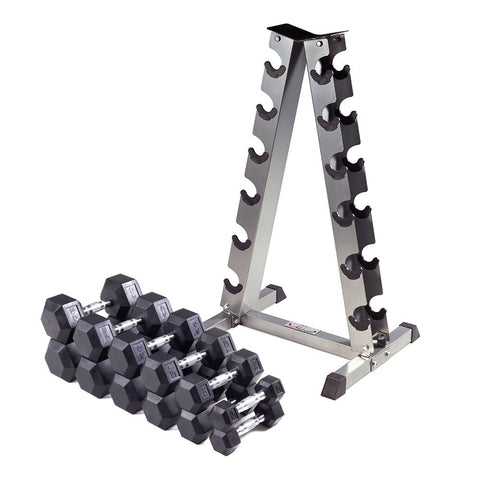 5 - 30lbs Premium PVC Dumbbell Set with 6-Pair Dumbbell Rack