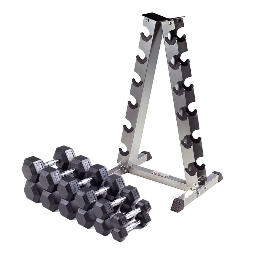 5 - 30lbs Premium PVC Dumbbell Set with 6-Pair Dumbbell Rack – Fitness ...