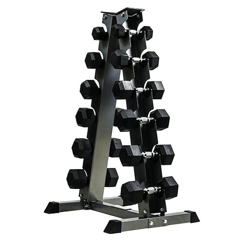 5 - 30lbs Virgin Rubber Dumbbell Set with 6-Pair Dumbbell Rack