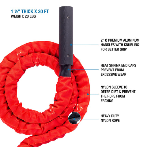 AmStaff Fitness 30' Premium Undulation Rope / Battle Rope with Sleeve 1.5"