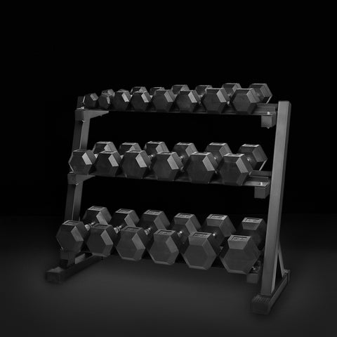 5 - 50lbs Premium PVC Dumbbell Set with Commercial 3-Tier Dumbbell Rack 40"
